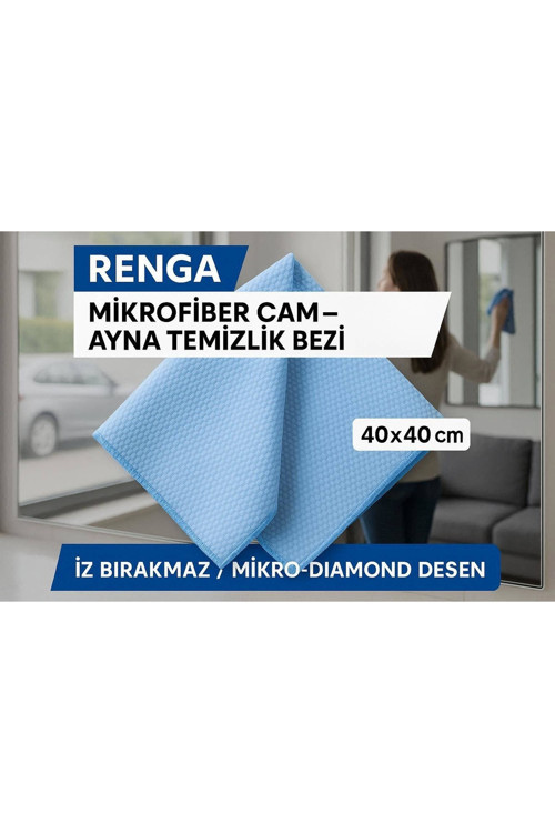 Mavi Renga Mikrofiber Cam - Ayna Temizlik Bezi 40X40 Cm İz Bırakmaz / Mikro Baklava Desenli