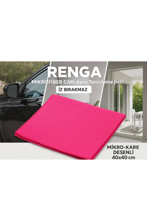 Pembe Renga Mikrofiber Cam - Ayna Temizlik Bezi 40X40 Cm İz Bırakmaz / Mikro Baklava Desenli