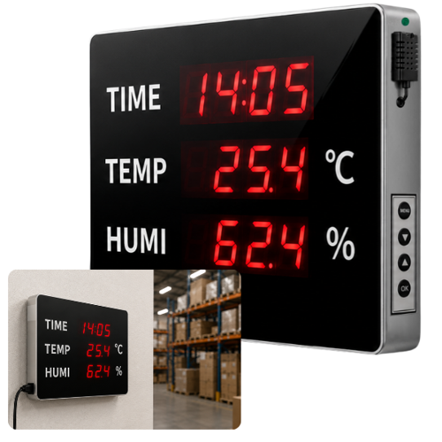 TimeSense-18 Büyük LED Ekranlı Dijital Saat, Sıcaklık ve Nem Göstergesi