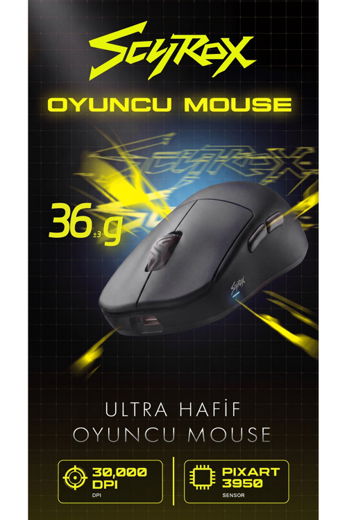 V8 Kablosuz PAW3950 3 In 1 Kablosuz 30.000 Dpi 36GR 8k Oyuncu Mouse Siyah