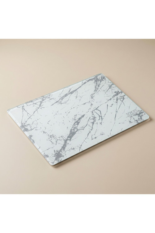 Alman Schott 25*35 cm Temperli Cam Kesme Tahtası Ve Sunum Panosu, Beyaz Mermer, Isıya Dayanıklı, Kırılmaz, Boyası Atmaz