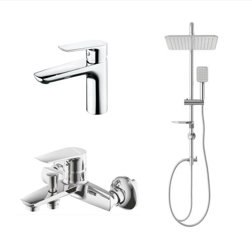 SOLO BANYO BATARYASI + SOLO LAVABO BATARYASI + DOPPO LONG TEPE DUŞ SİSTEMİ İKİLİ SET