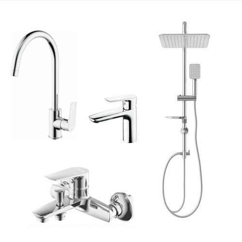 SOLO BANYO+ SOLO LAVABO+SOLO EVİYE BATARYASI+DOPPO LONG TEPE DUŞ SİSTEMİ İKİLİ SET
