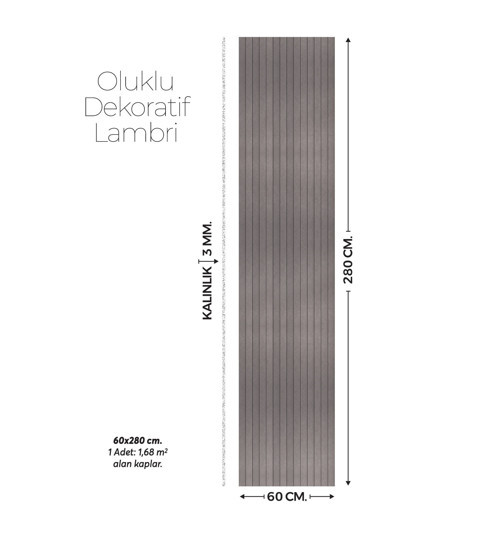 Antrasit Desenli Duvar Lambiri 60x280 Cm-Kendinden Yapışkanlı