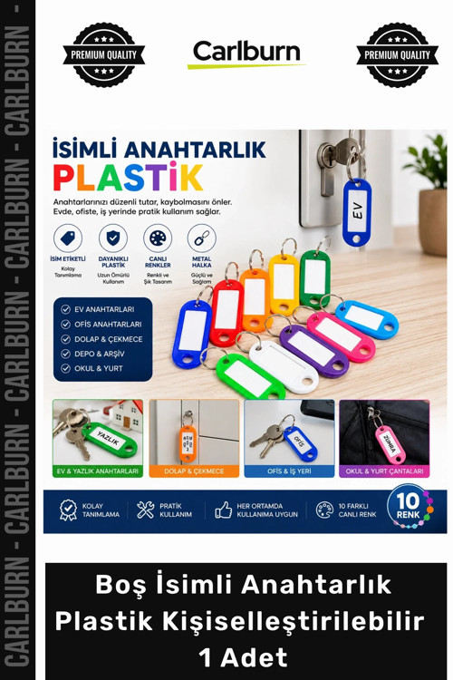 Özel Üretim Metal Halkalı Yazılabilir Etiketli Boş İsimli Anahtarlık Plastik Kişiselleştirilebilir -