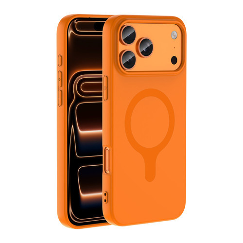 iPhone 18 Pro Max Kılıf M-Safe Şarj Özellikli Aris Silikon Kılıf Turuncu