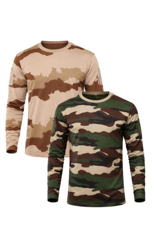 2’li Set Unisex Kamuflaj Desen Uzun Kollu %100 Pamuk Kamp · Askeri · Spor · Günlük T-Shirt M//Çok Renkli