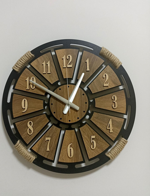 Ahşap Dekoratif Hasır Sargılı Duvar Saati 40cm Hediyelik Halatlı Saat