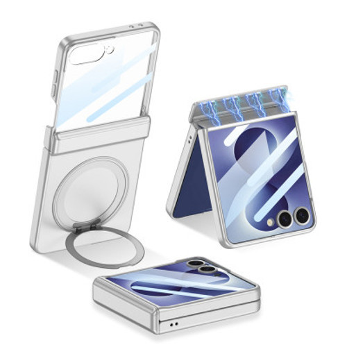 Z Flip 8 Kılıf M-safe Şarj Özellikli Zore Kıpta KPT-06 Ring Standlı Kapak Z Flip 8 GKK - Gümüş