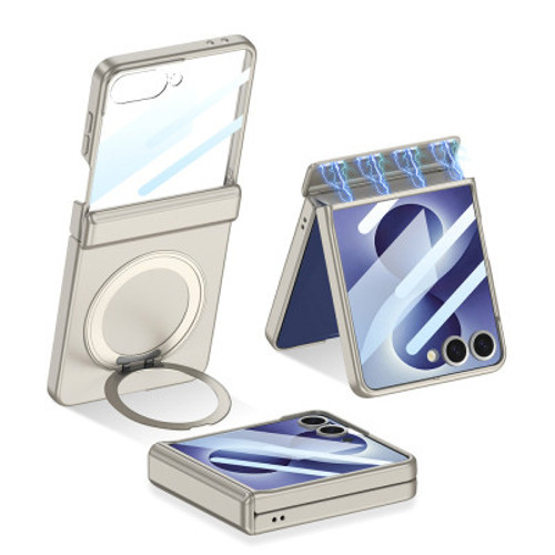 Z Flip 8 Kılıf M-safe Şarj Özellikli Zore Kıpta KPT-06 Ring Standlı Kapak Z Flip 8 GKK - Titanyum