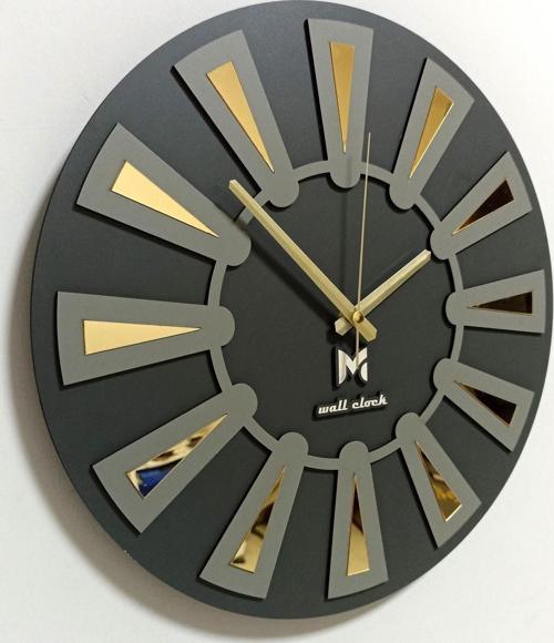 Dekoratif Ahşap Aynalı Duvar Saati Antrasit & Gold Sessiz Mekanizma 37x37 cm ST-004