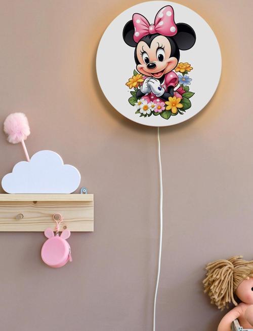 Dekoratif Ahşap Işıklı Minnie Mouse Çocuk Odası Gece Lambası