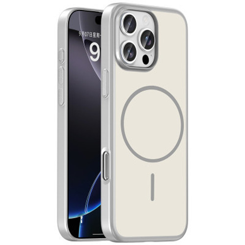 Apple iPhone 16 Pro Kılıf M-Safe Şarj Özellikli Lora PC Kapak iPhone 16 Pro - Gümüş