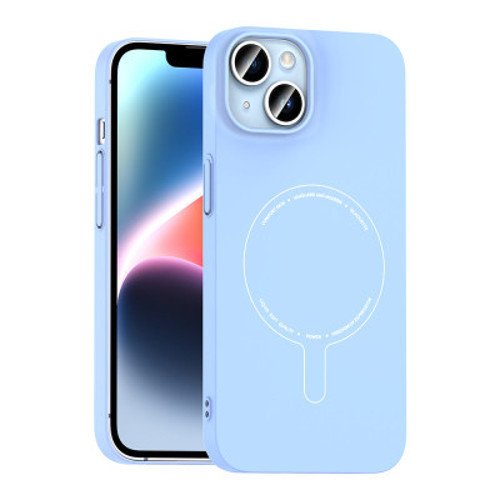 Apple iPhone 14 Kılıf M-Safe Şarj Özellikli Kamera Korumalı Elio Sert PC Kapak iPhone 14, Cep Telefonu Kılıfları - Açık Mavi