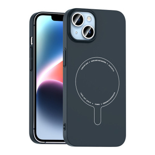 Apple iPhone 14 Kılıf M-Safe Şarj Özellikli Kamera Korumalı Elio Sert PC Kapak iPhone 14, Cep Telefonu Kılıfları - Lacivert
