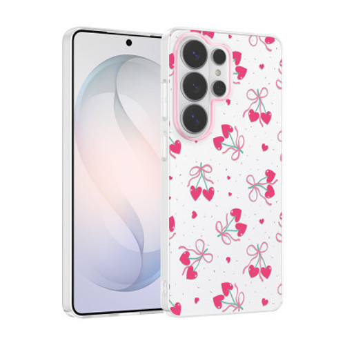 S25 Ultra Kılıf Kamera Korumalı Desenli Zore Klip Kapak S25 Ultra Zore - Kalpli Kiraz