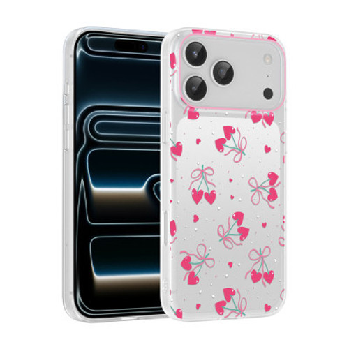 Apple iPhone 17 Pro Max Kılıf Kamera Korumalı Desenli Klip Kapak iPhone 17 Pro Max - Kalpli Kiraz