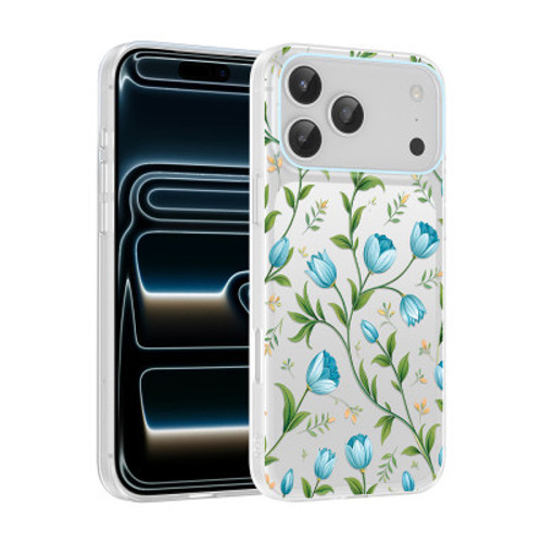 Apple iPhone 17 Pro Max Kılıf Kamera Korumalı Desenli Klip Kapak iPhone 17 Pro Max - Mavi Lale