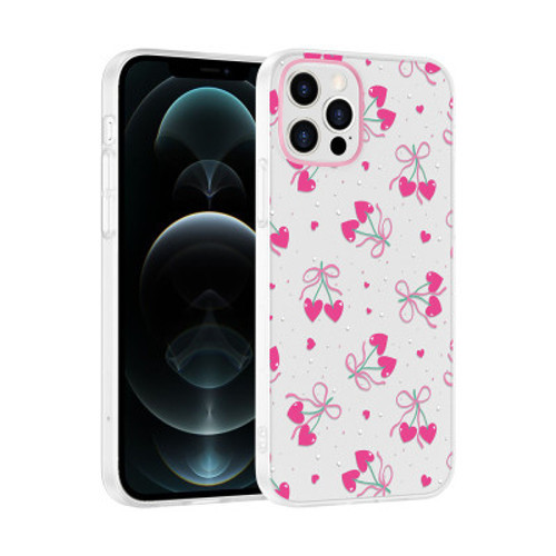 Apple iPhone 12 Kılıf Kamera Korumalı Desenli Klip Kapak iPhone 12 - Kalpli Kiraz