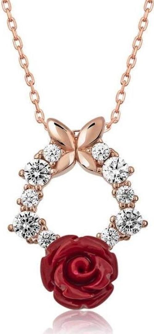 ​​Gümüş Rose Kırmızı Gül Kolye