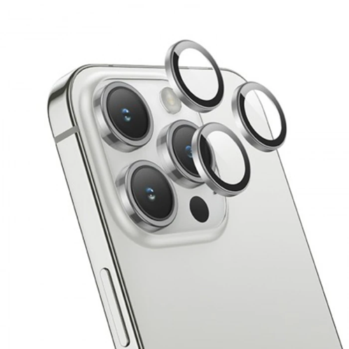 Markasız Ucuz HOCO Crystal Clear iPhone 15 Pro-15 Pro Max HD 3D Metal Çerçeveli Kamera Koruyucu Lens-(5775)