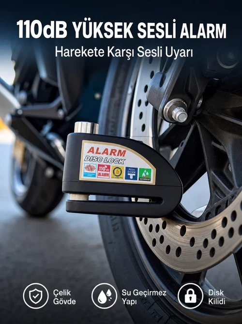 Markasız Ucuz Yüksek Sesli 110dB Çelik Disk Kilidi Su Geçirmez Yeni Nesil