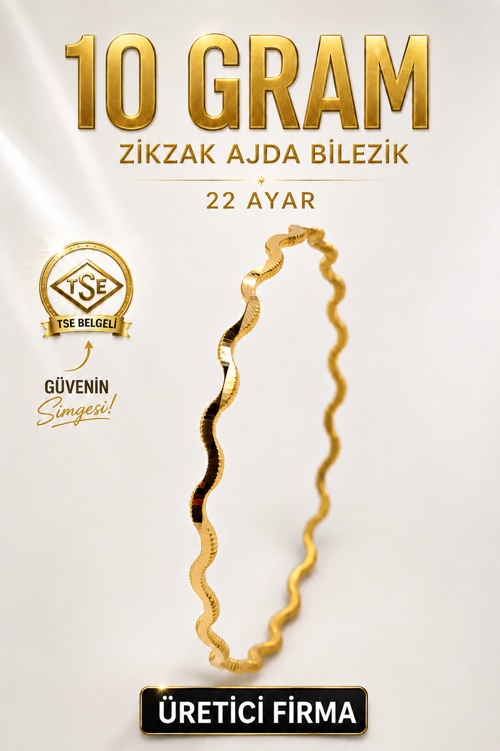 22 Ayar TSE Belgeli (10 GRAM) Zikzak Ajda Altın İşçiliksiz Bilezik Gold Nişan Düğün