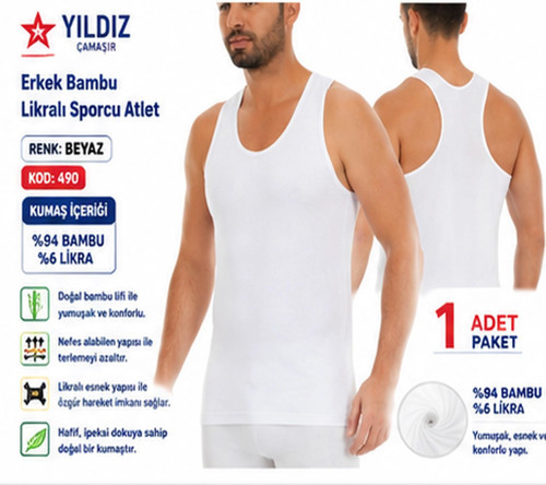 Erkek Bambu Sporcu Likralı Atlet (490-491-492)- 1 Adet
