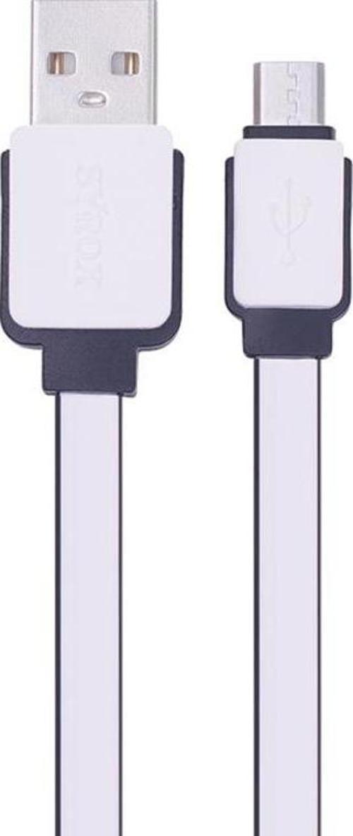 C63 Micro USB Şarj ve USB Data Kablosu Yassı 2.0A 1.2mt Beyaz