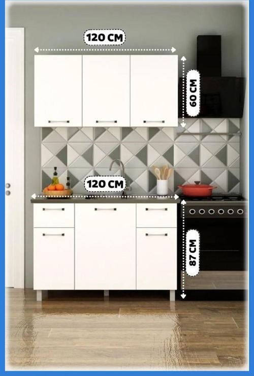 120 cm Panovit Mini Evyeli Mutfak Beyaz Modern Mutfak Ünitesi Çelik Evyeli Mutfak Dolabı Seti