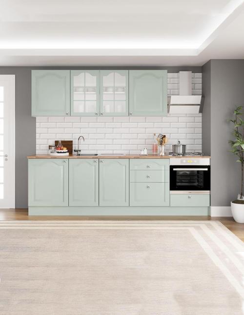 270 Cm Greena Tezgahlı Mdf Membran Kapaklı Hazır Mutfak Dolabı