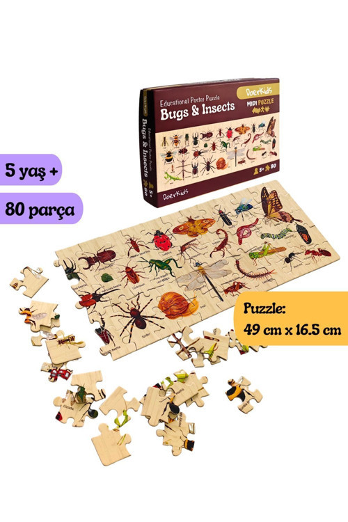Bugs & Insects - Böcekler Midi Puzzle | 4-9 Yaş 80 Parça