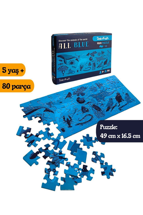 All Blue-Mavi Hayvanlar Eğitici-Öğretici Midi Puzzle | 4-9 Yaş 80 Parça
