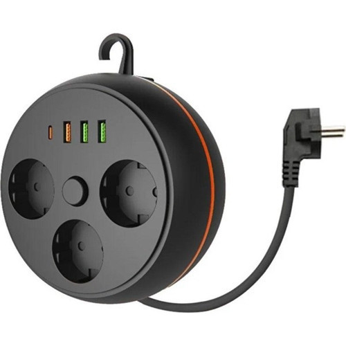 3 Adet Soket,3 Adet Usb Ve 1 Adet Type-C Girişli Termal Akım Korumalı Makaralı Priz 3395