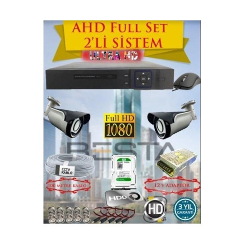 2Mp Ahd 1080P Gece Görüşlü 2 Kameralı Güvenlik Sistemi ( 500Gb Hdd )