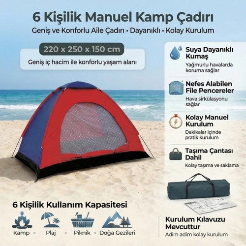2-3 Kişilik Kamp Çadırı Manuel Kurulum Outdoor Kamp Çadırı 220 X 250 X 150 Cm Doğa Çadırı