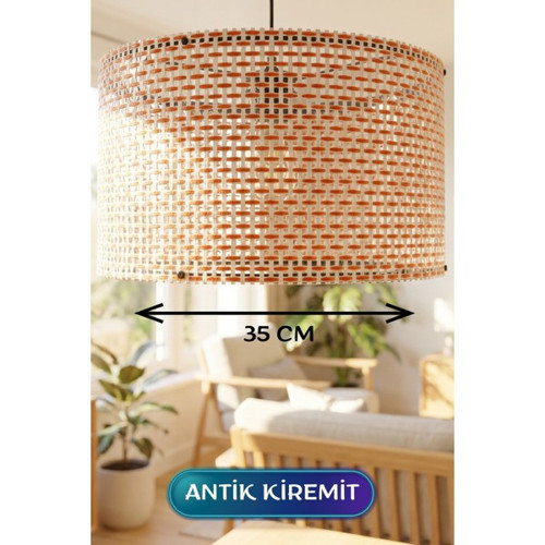 Antik Kiremit Hasır Kumaş Başlıklı Sarkıt Avize 35 Cm