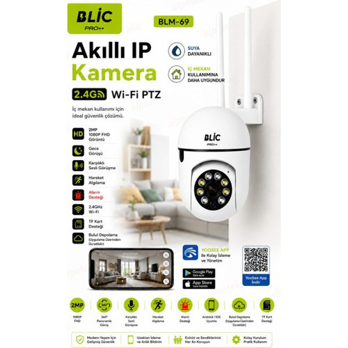 Blıc Pro++ Blm-69 2Mp 1080P Akıllı Ip Kamera Wifi Ptz 360° Dönebilen Gece Görüşlü Hareket Algılamalı Sesli Güvenlik Kamerası