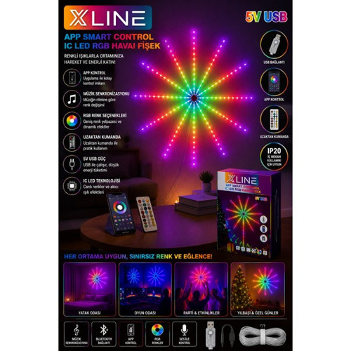 Xlıne App Smart Control Ic Led Rgb Dekoratif Işık 5V Usb Bluetooth Uygulama Ve Kumanda Kontrollü