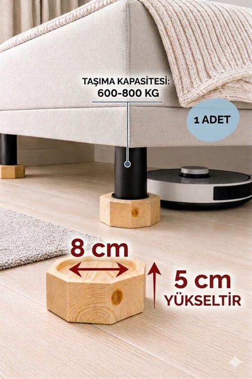 Robot Süpürge İçin Ahşap Baza Yükseltici (5cm Yükseltir, Çap.8) | Oyuklu Takoz (1 Adet)