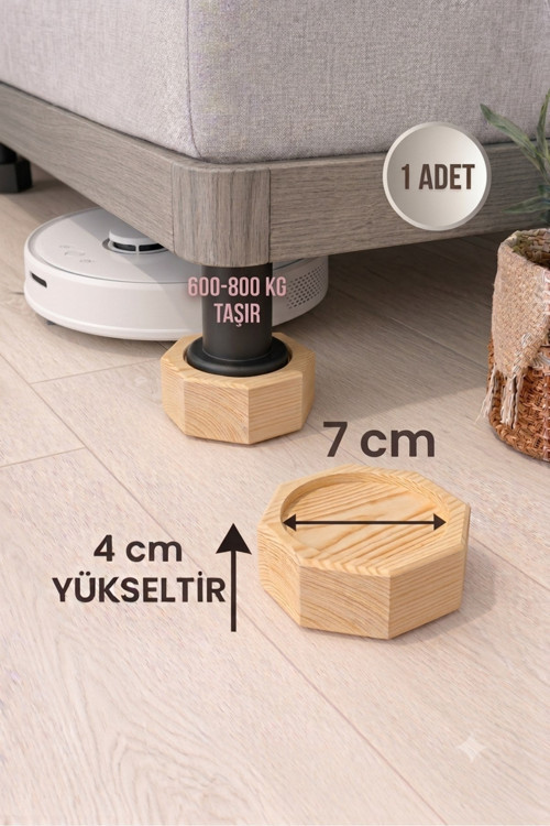 Robot Süpürge İçin Ahşap Koltuk Baza Yükseltici (4cm Yükseltir, Çap.7) | Oyuklu Takoz (1 Adet)