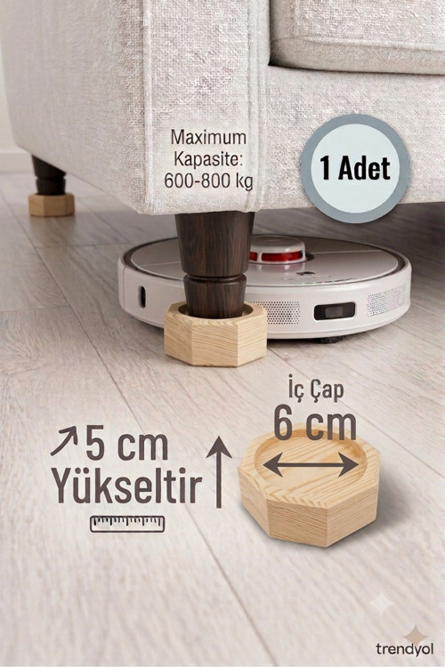 Robot Süpürge İçin Ahşap Koltuk Baza Yükseltici (5cm Yükseltir, Çap.6) | Oyuklu Takoz (1 Adet