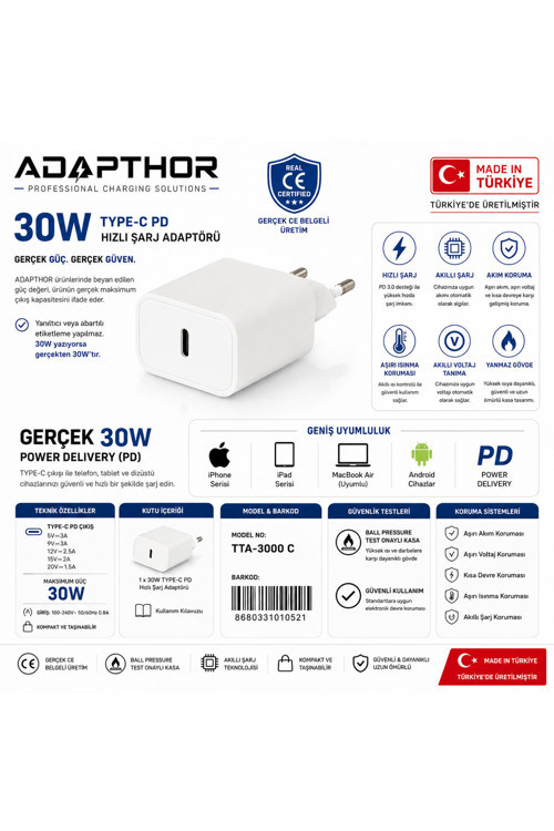 Tta-300C 30W 5V3A/ 9V 3A/ 12V 2.5A 15V 2A/ 20V 1.5A Pd Adaptör