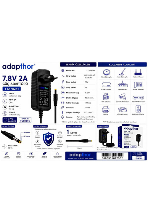 Tta-78241 15.6W 7.8V 2A 4.0*1.7 Priz Tipi Adaptör