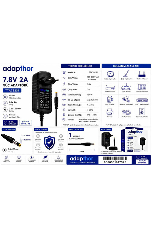 Tta-78231 15.6W 7.8V 2A 3.5*1.35 Priz Tipi Adaptör