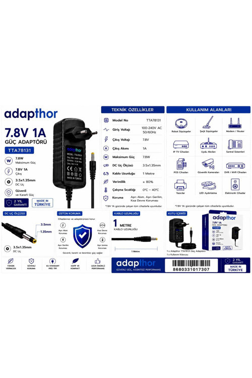 Tta-78131 7.8W 7.8V 1A 3.5*1.35 Priz Tipi Adaptör