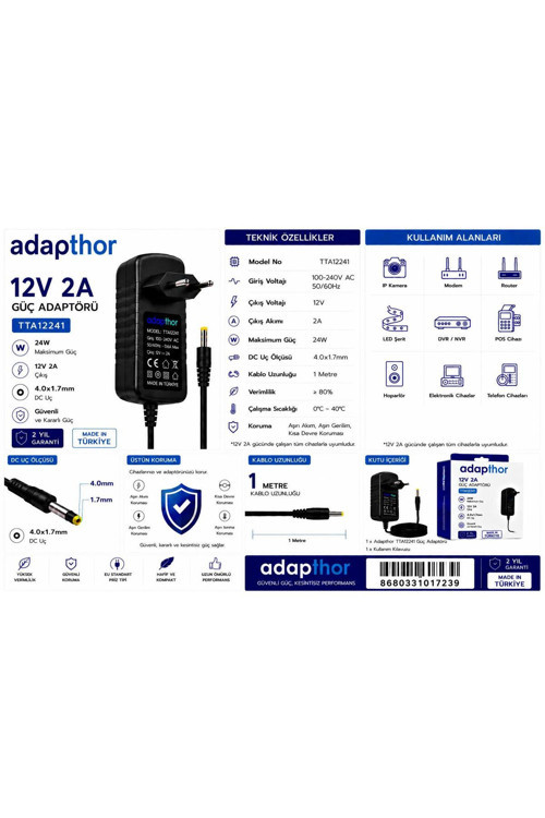 Tta-12241 36W 12V 3A 4.0*1.7 Priz Tipi Adaptör