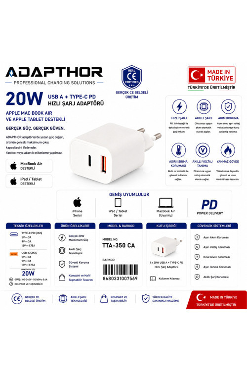 Tta-200Ca Pd/Qc Adaptör Beyaz