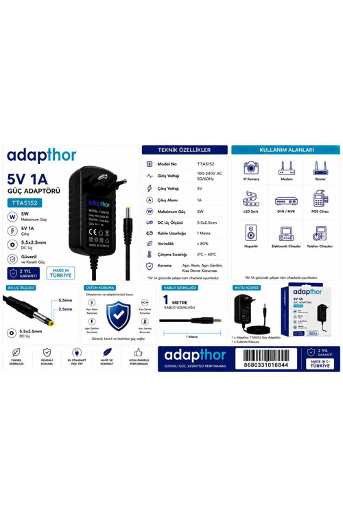 Tta-5152 5W 5V1A 5.5*2.5 Priz Tipi Adaptör