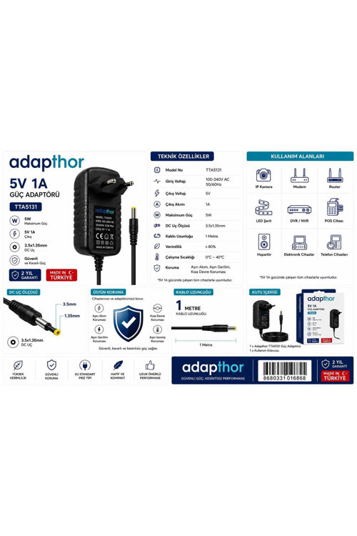 Tta-5131 5W 5V1A 3.5*1.35 Priz Tipi Adaptör